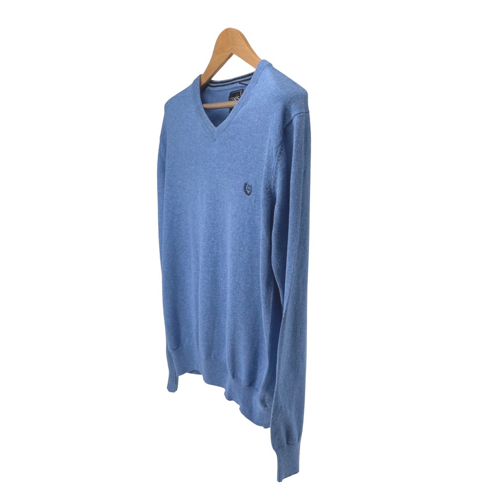 Chaps Mens V-Neck Sweater Light Blue Cotton Cashmere Blend Logo Size M C42661 - Picture 4 of 11